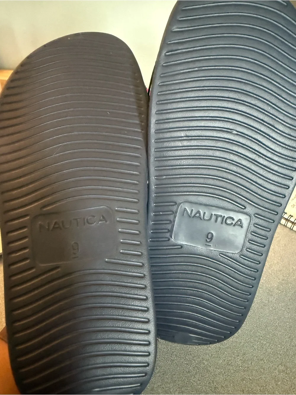 Nautica Women's Navy and White Slide Sandals with Sail Emblem